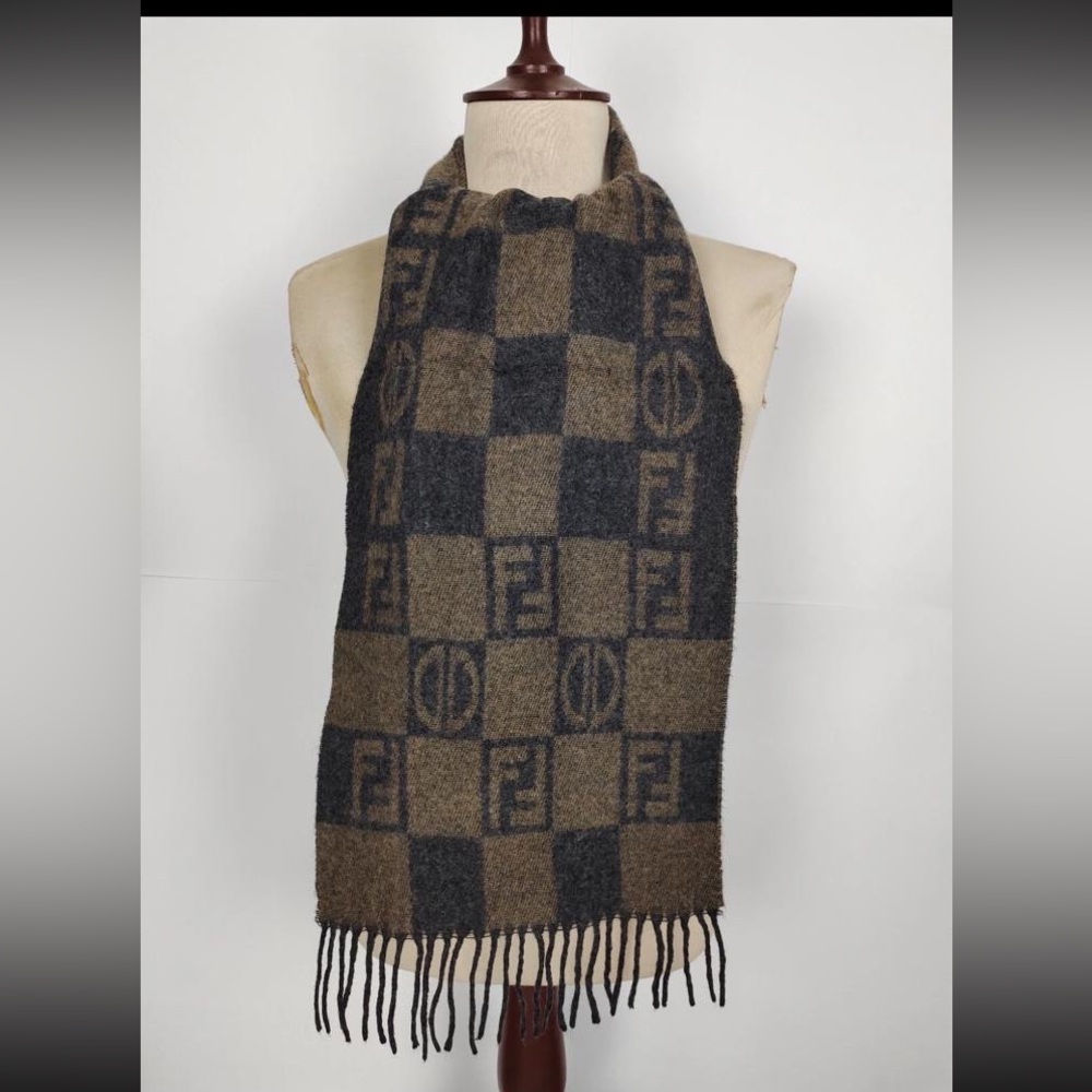 100% Authentic Fendi Men's Black and Brown Logo Scarf